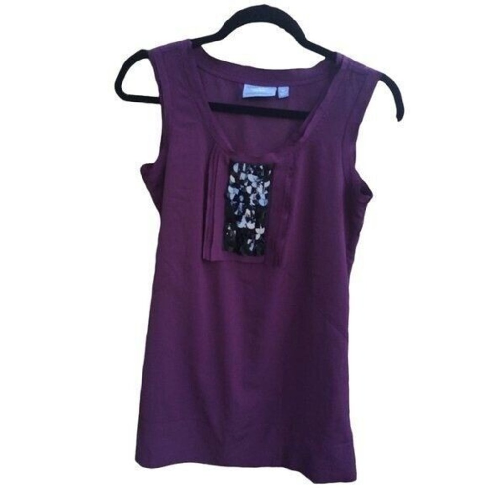Simply‎ Vera by Vera Wang Purple Tunic Black Sequin Sleeveless Top Size XS